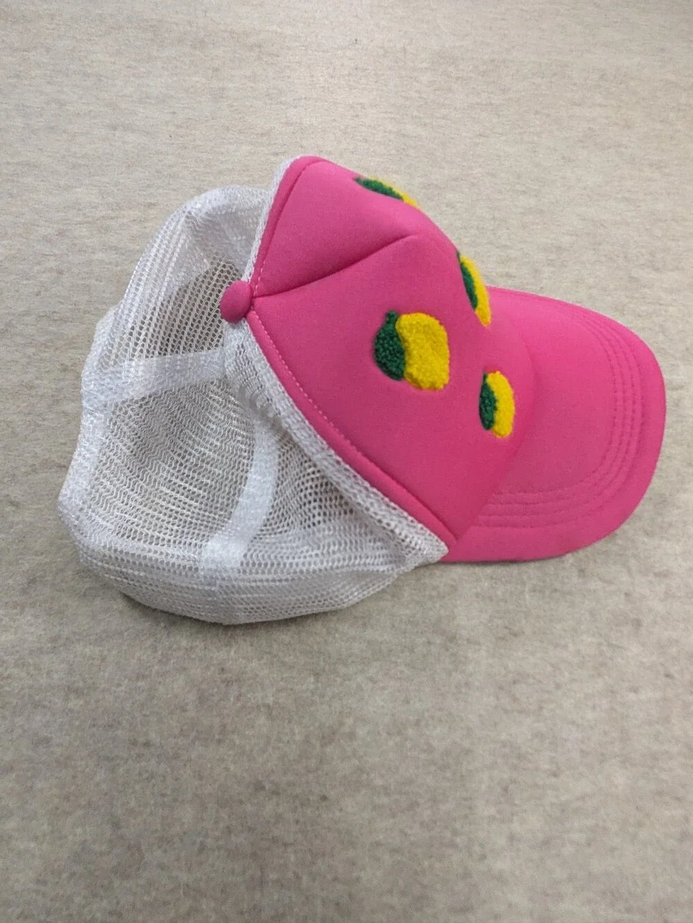 Cute Fun Teen Tween Pink Trucker Hat Yellow Lemon Embroidery Girlhoodcore Preppy